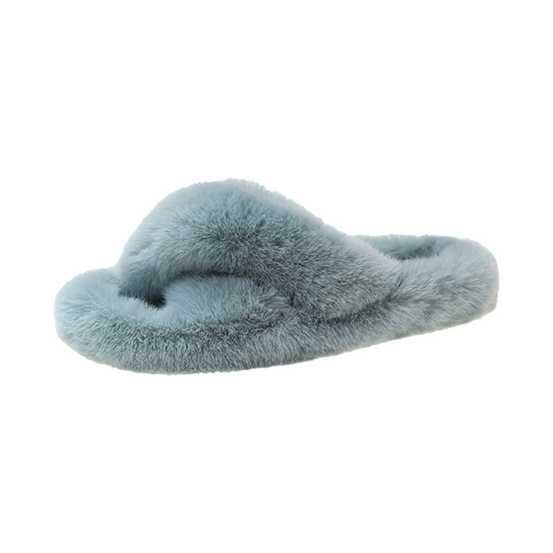 Lily | Polished Cross Strap Fluffy Slippers