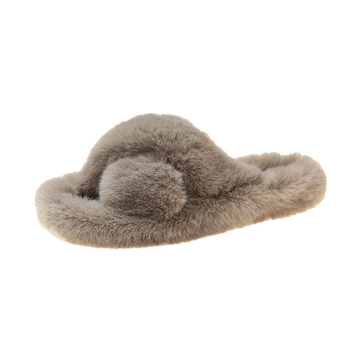 Lily | Polished Cross Strap Fluffy Slippers