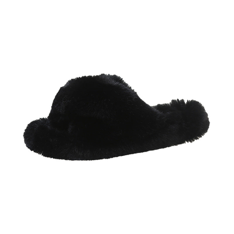 Lily | Polished Cross Strap Fluffy Slippers