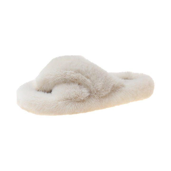 Lily | Polished Cross Strap Fluffy Slippers