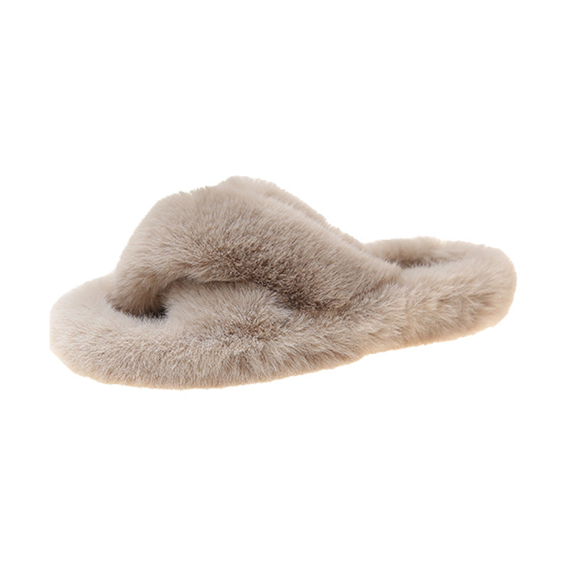 Lily | Polished Cross Strap Fluffy Slippers