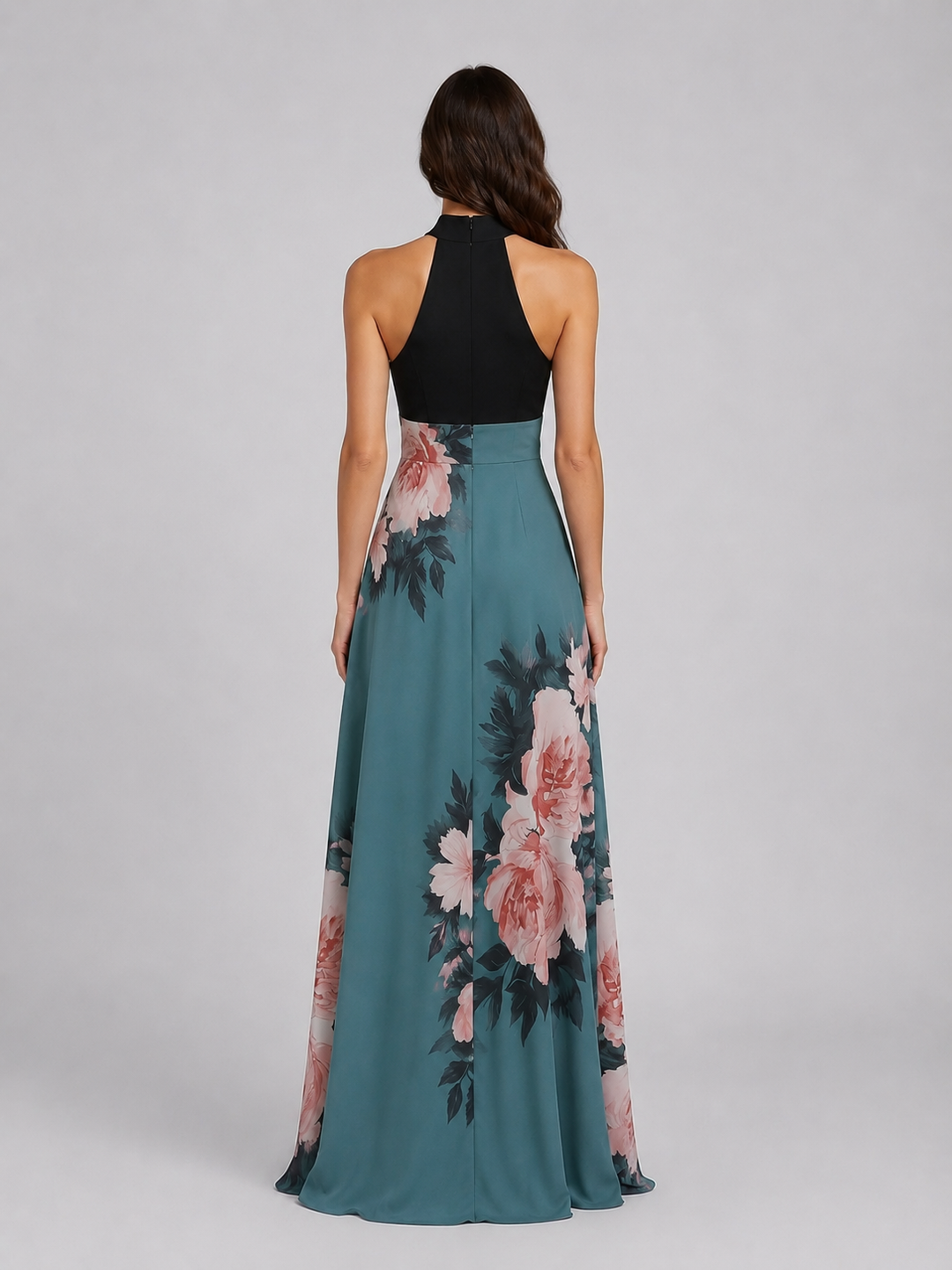 Lola | Chic Floral Halter Neck Maxi Christmas Dress