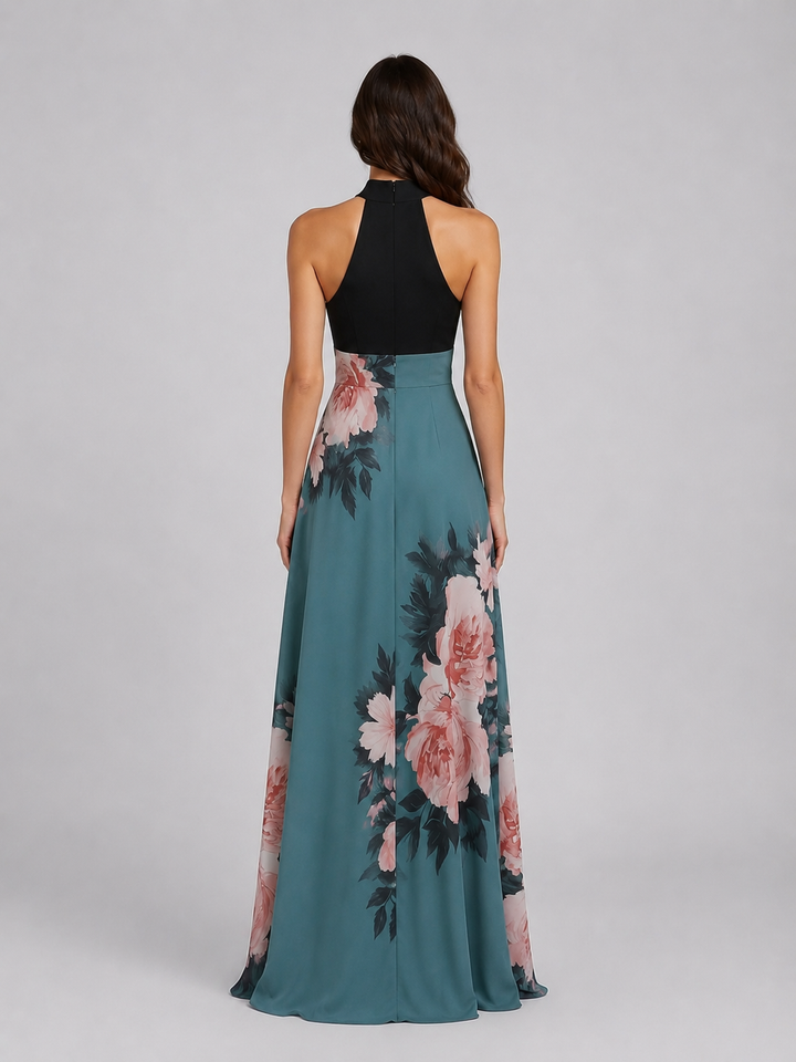 Lola | Chic Floral Halter Neck Maxi Christmas Dress