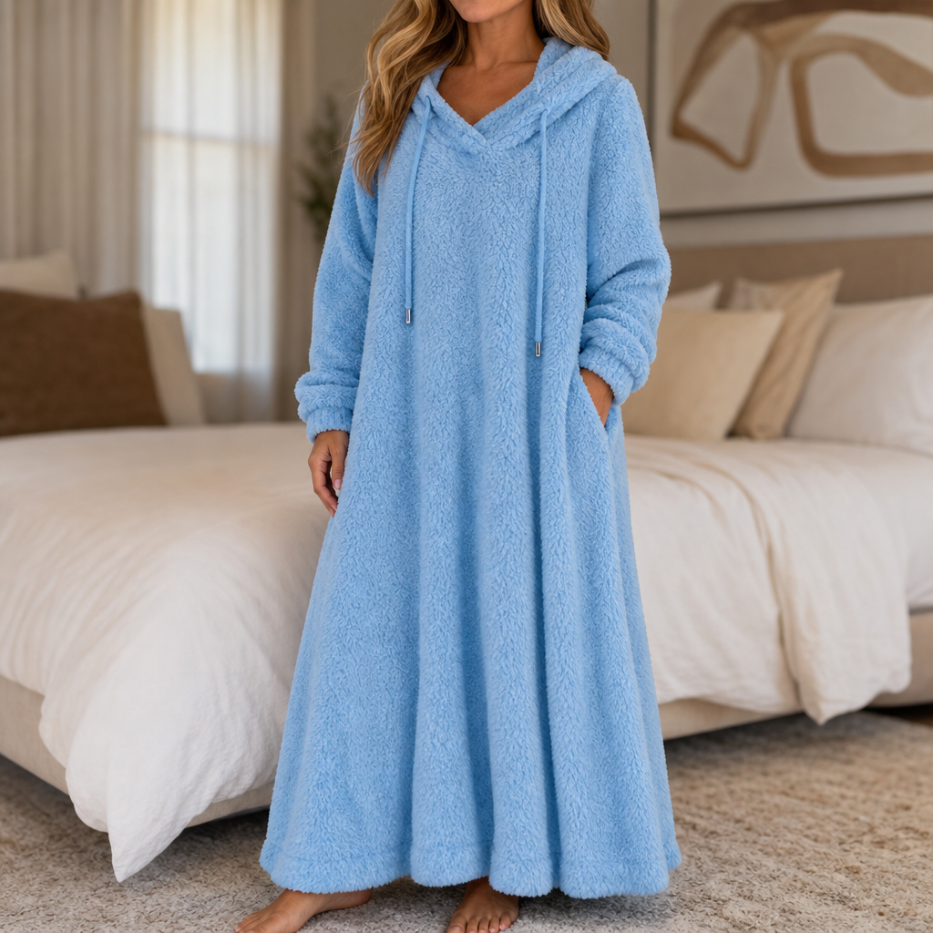 Lola | Graceful Hooded Plush Ladies Dressing Gown Maxi Dress
