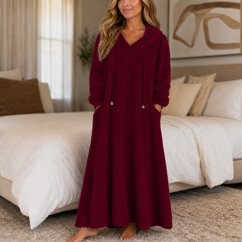 Lola | Graceful Hooded Plush Ladies Dressing Gown Maxi Dress