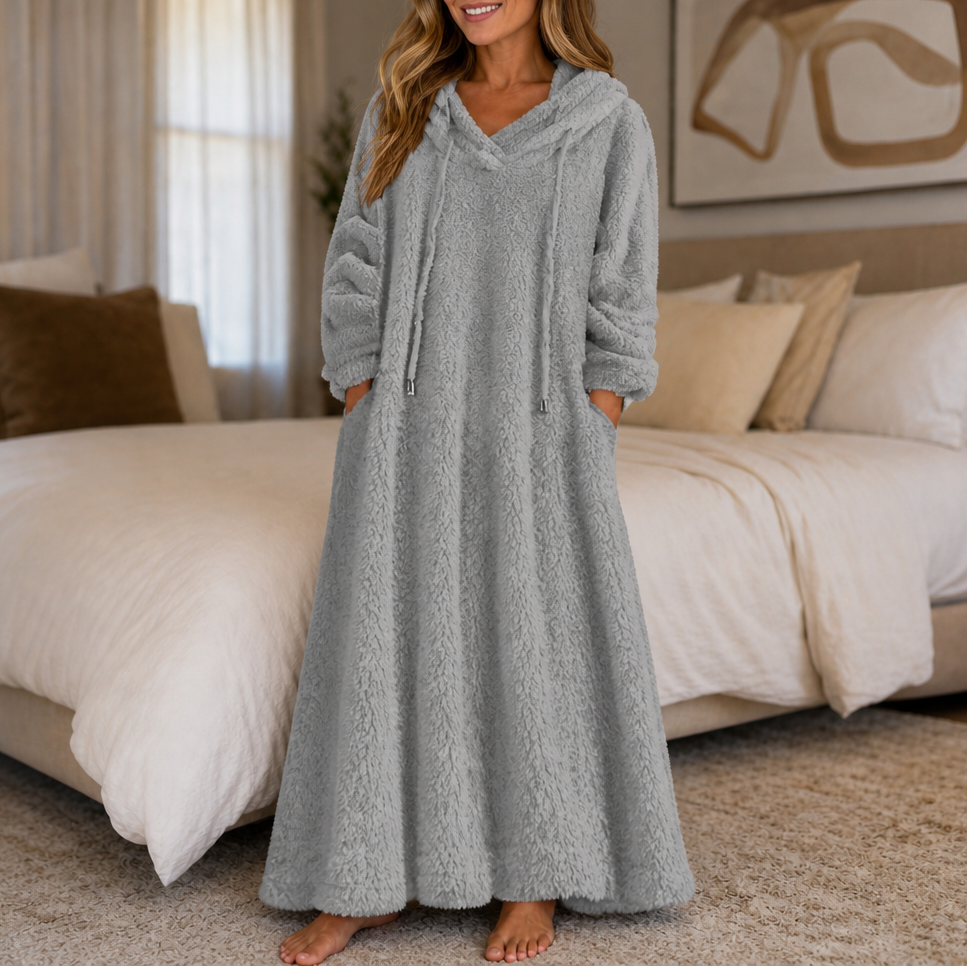 Lola | Graceful Hooded Plush Ladies Dressing Gown Maxi Dress