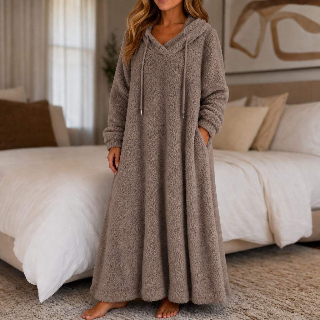 Lola | Graceful Hooded Plush Ladies Dressing Gown Maxi Dress