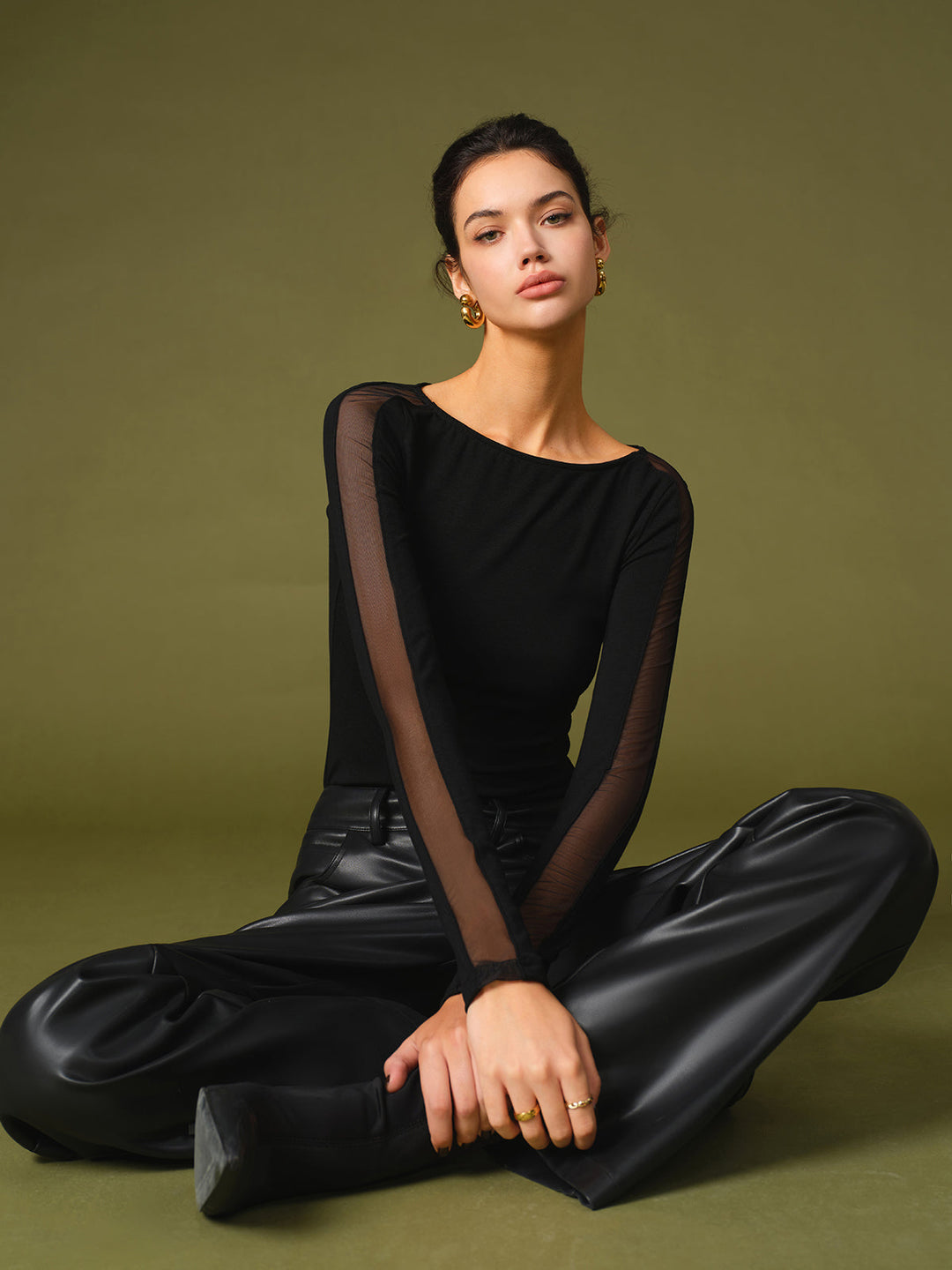 Lottie | Timeless Mesh Sleeve Long Sleeve Party Top