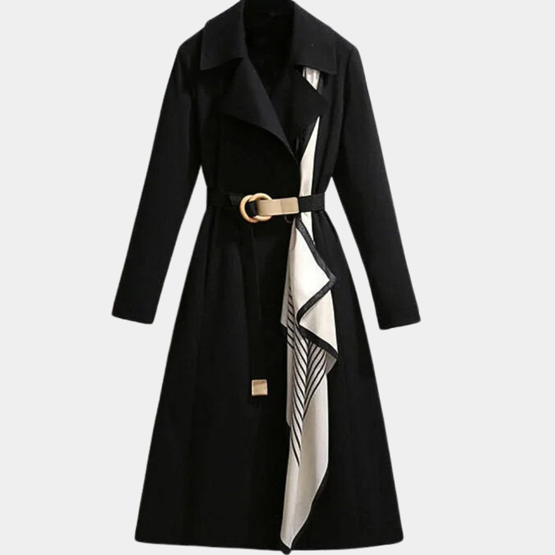 Luna | Effortless Belted Long Coat with Notch Collar