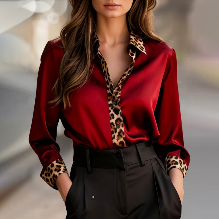 Luna | Polished Satin Leopard Trim Party Top