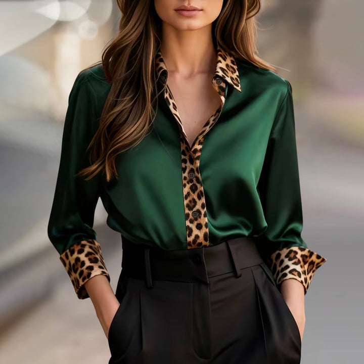Luna | Polished Satin Leopard Trim Party Top