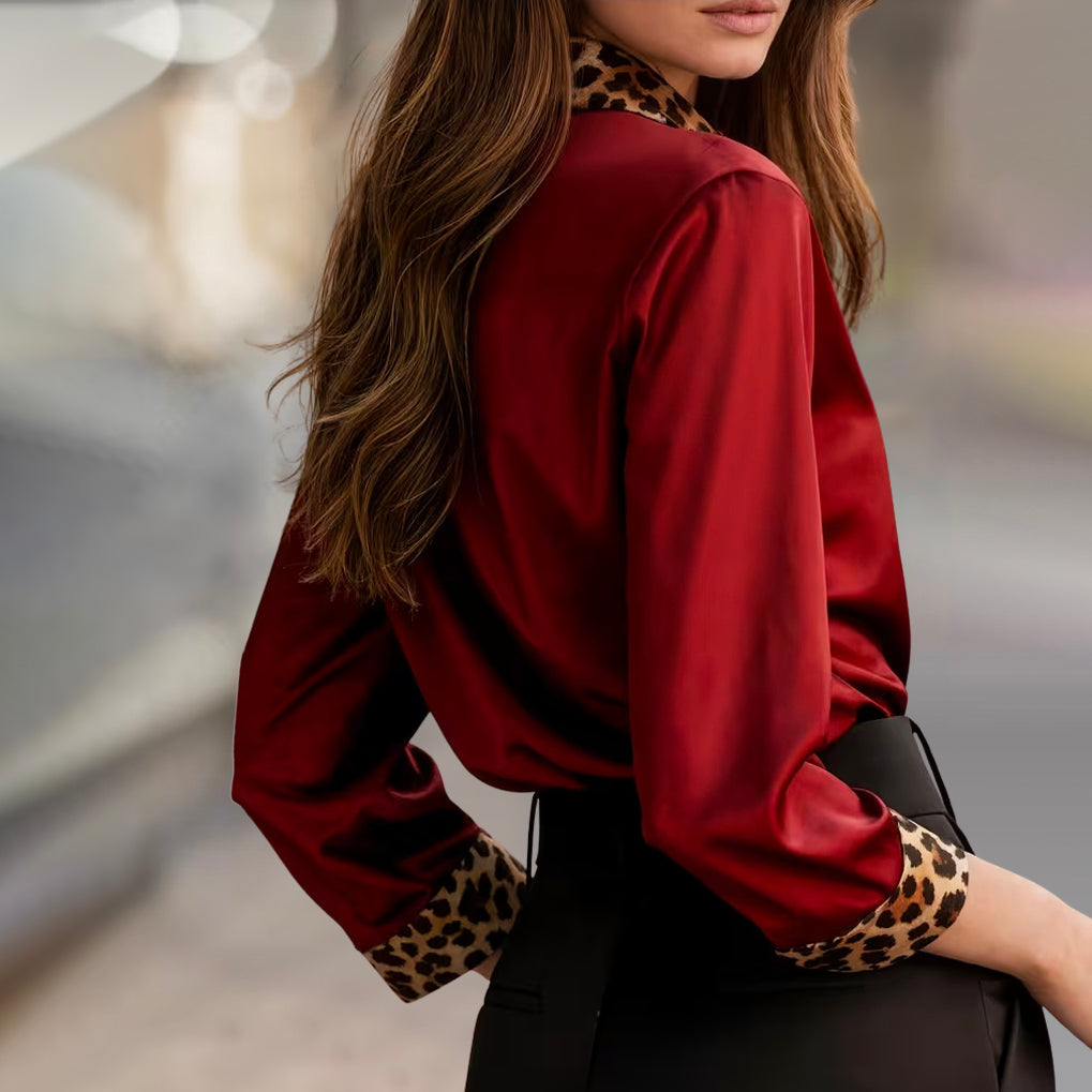 Luna | Polished Satin Leopard Trim Party Top