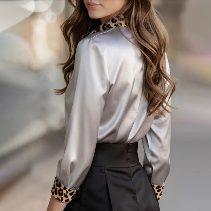 Luna | Polished Satin Leopard Trim Party Top