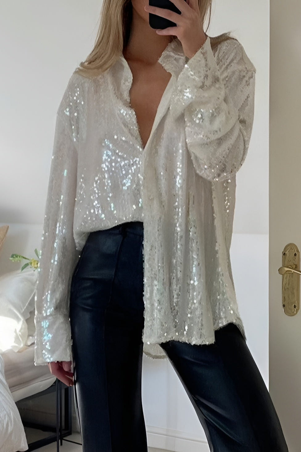 Lyla | Classic Sequin Oversized Shirt Party Top