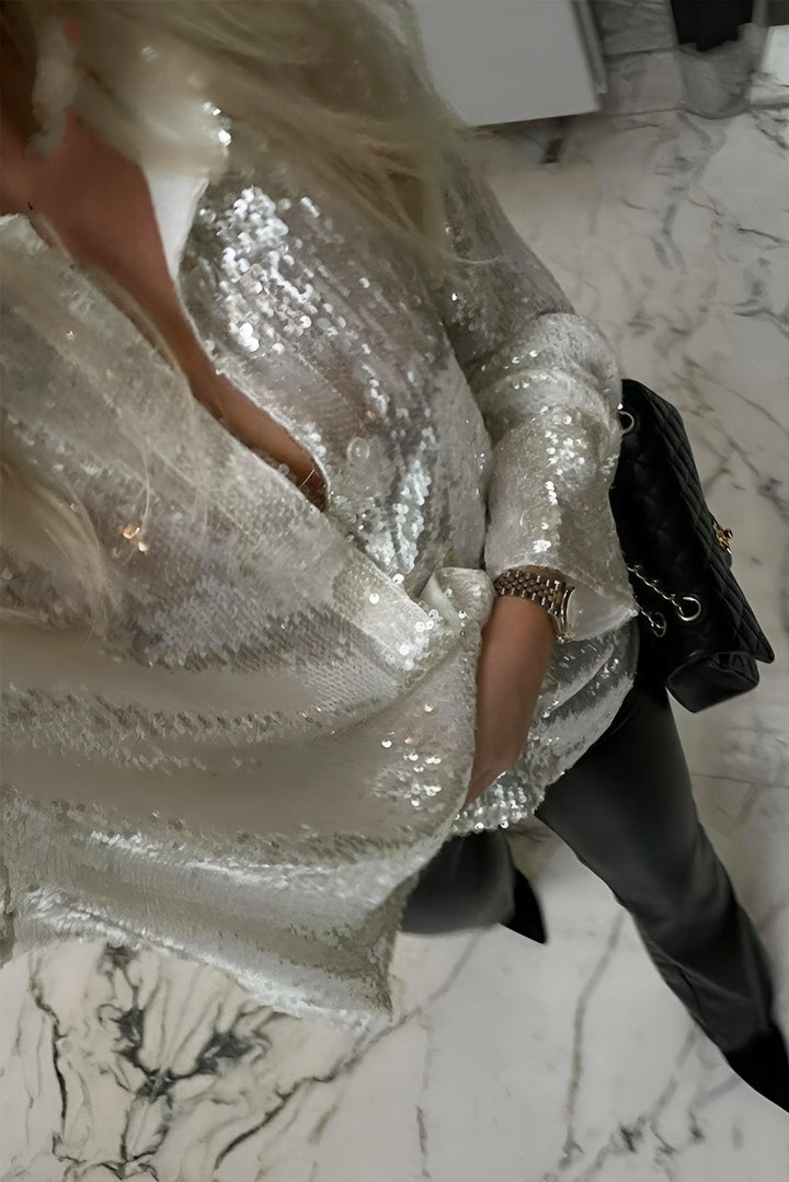 Lyla | Classic Sequin Oversized Shirt Party Top