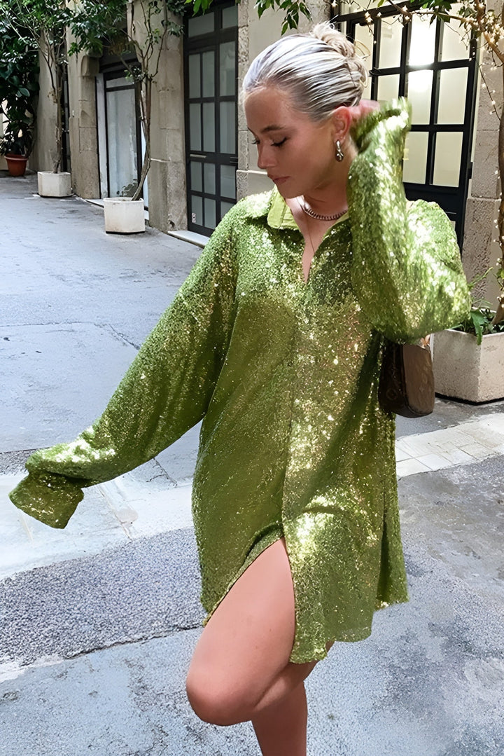 Lyla | Classic Sequin Oversized Shirt Party Top
