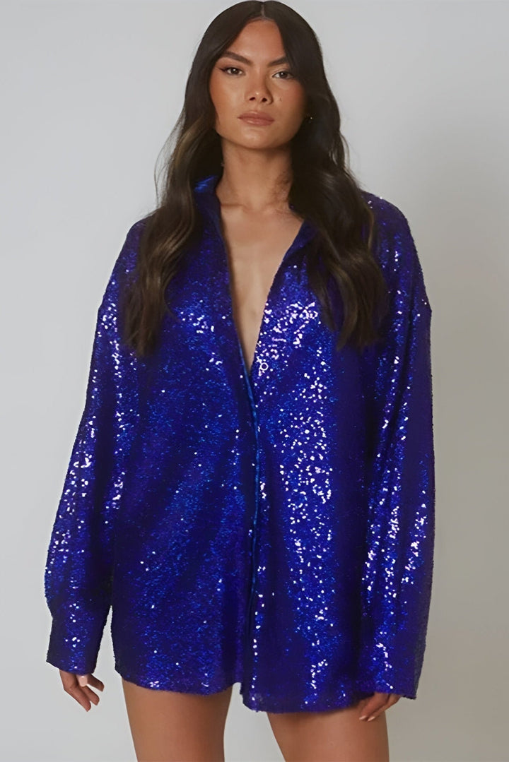 Lyla | Classic Sequin Oversized Shirt Party Top