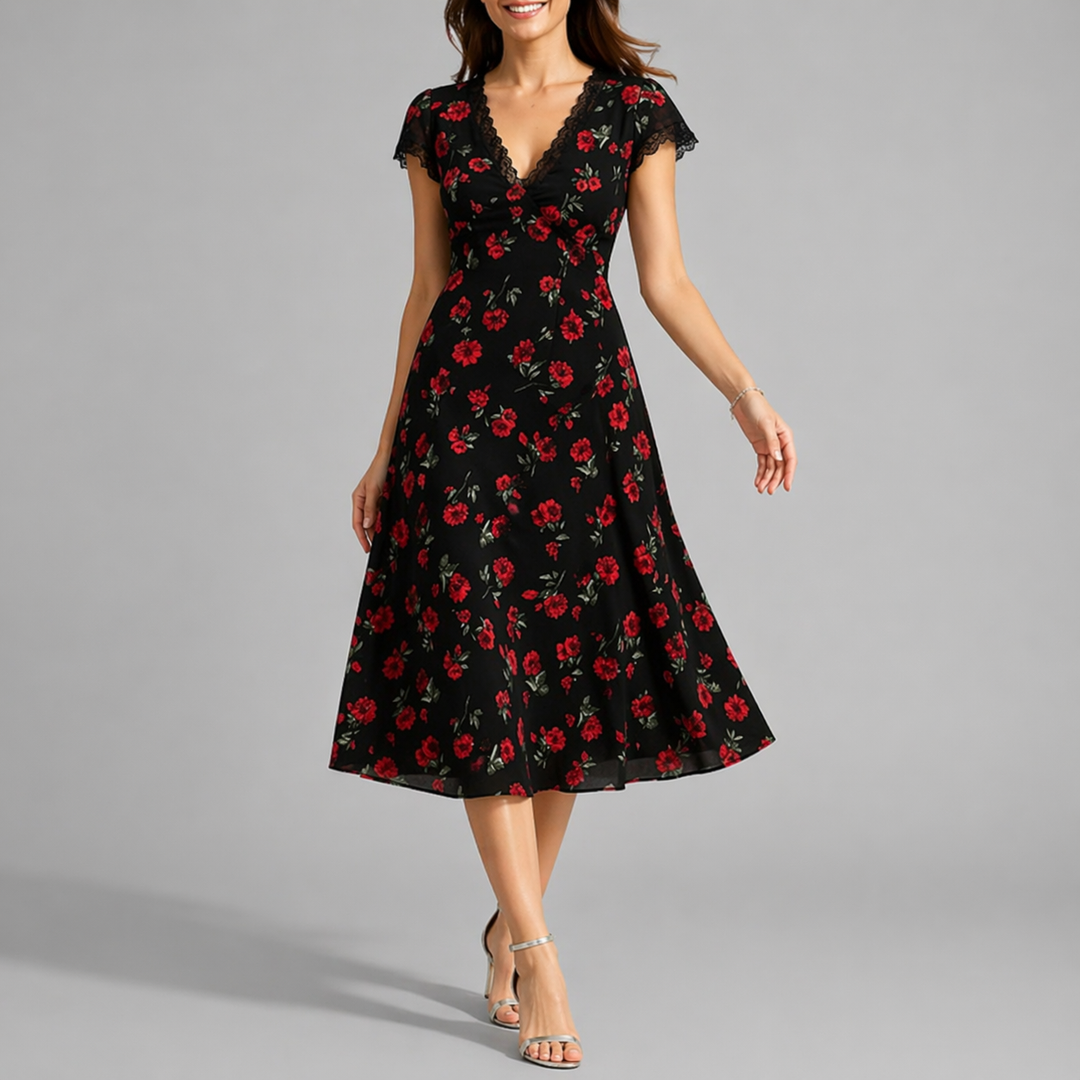 Lyla | Cosy Floral Midi Christmas Party Dress