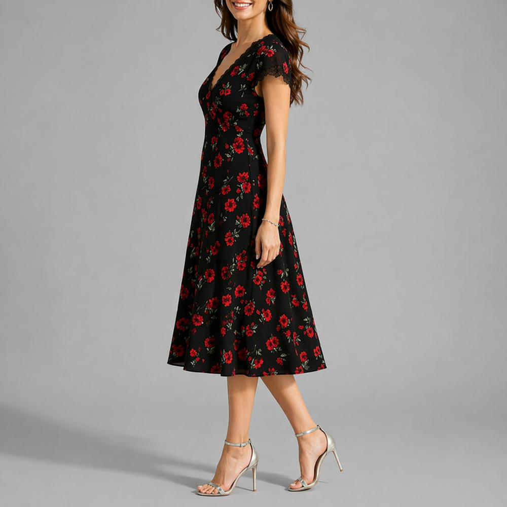 Lyla | Cosy Floral Midi Christmas Party Dress