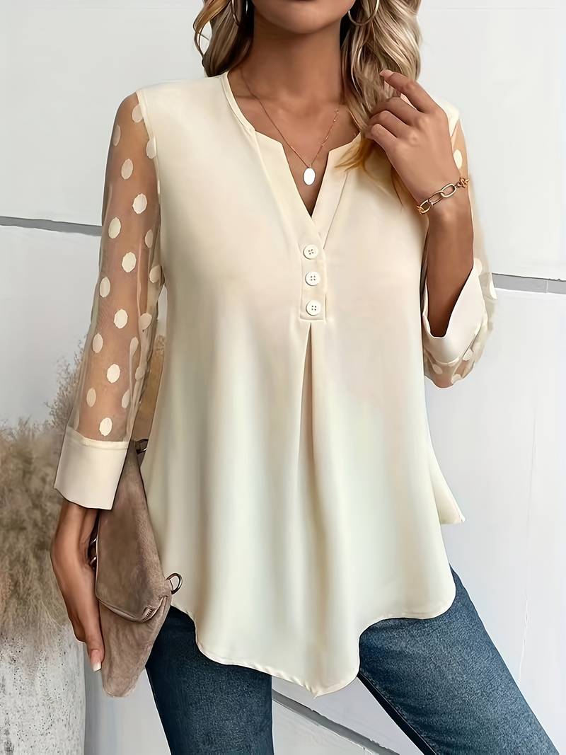 Lyra | Timeless Polka Dot Sheer Sleeve Party Top