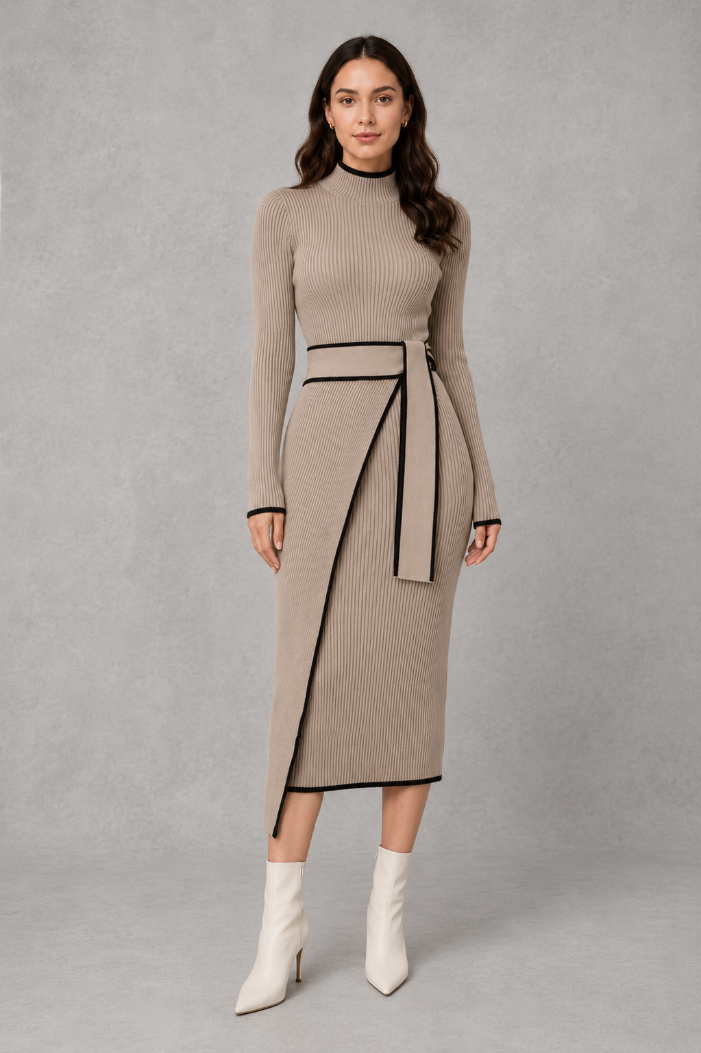 Mabel | Chic Ribbed Knit Wrap Jumper Dress