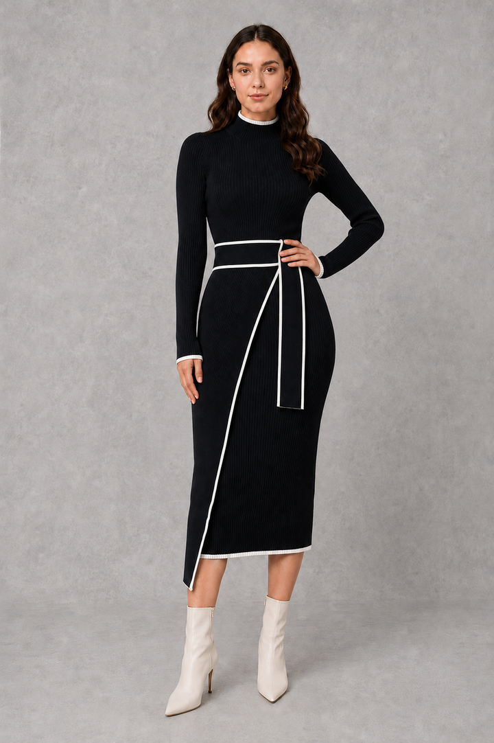 Mabel | Chic Ribbed Knit Wrap Jumper Dress