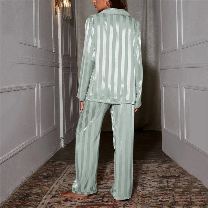 Mabel | Classic Striped Satin-Look Ladies Pyjamas Set