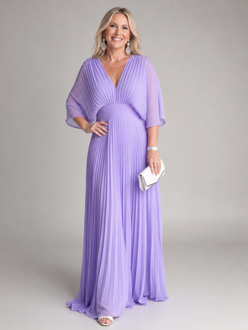 Maeve | Effortless Pleated V Neck Christmas Party Dress