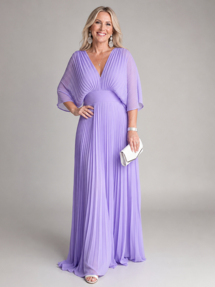 Maeve | Effortless Pleated V Neck Christmas Party Dress