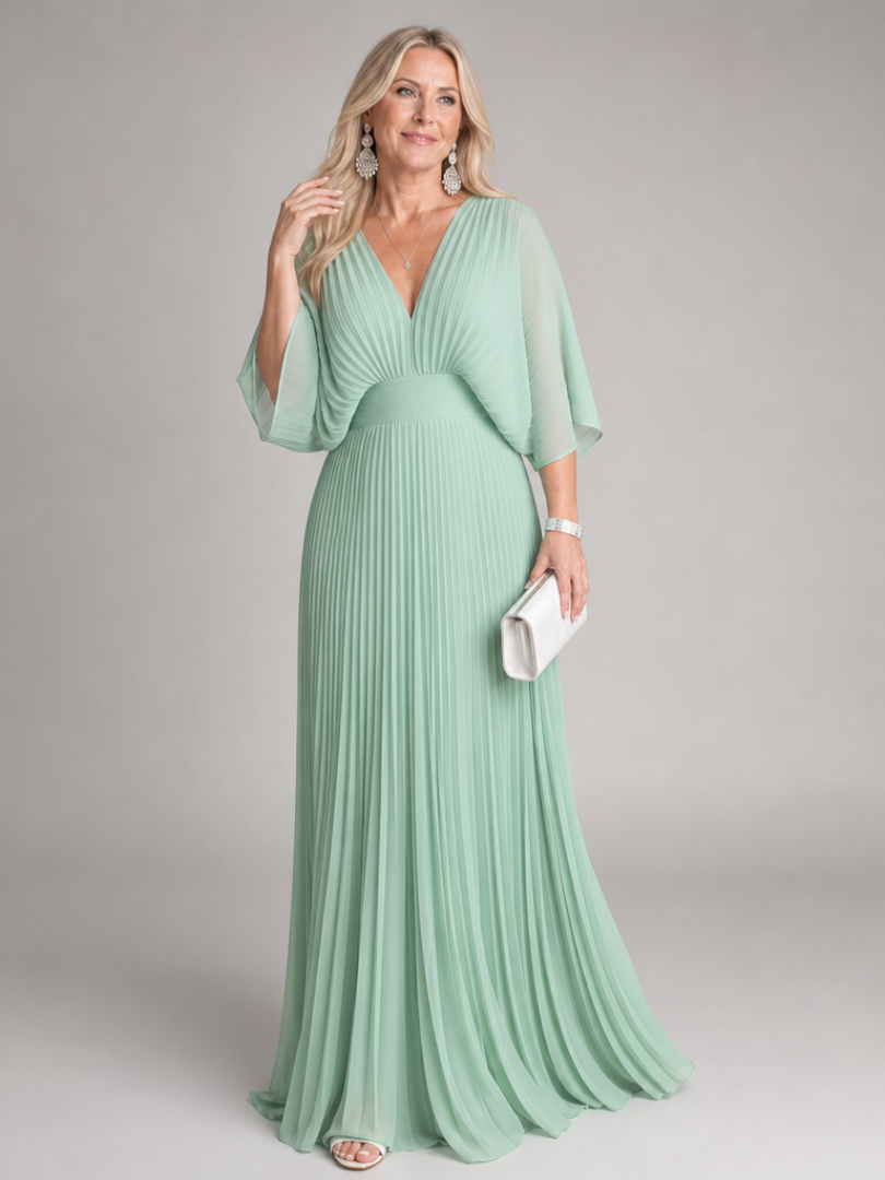 Maeve | Effortless Pleated V Neck Christmas Party Dress
