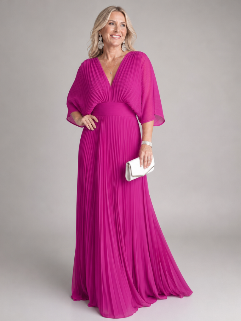 Maeve | Effortless Pleated V Neck Christmas Party Dress
