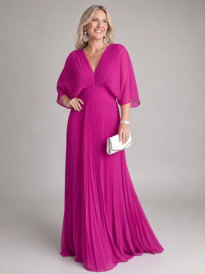 Maeve | Effortless Pleated V Neck Christmas Party Dress