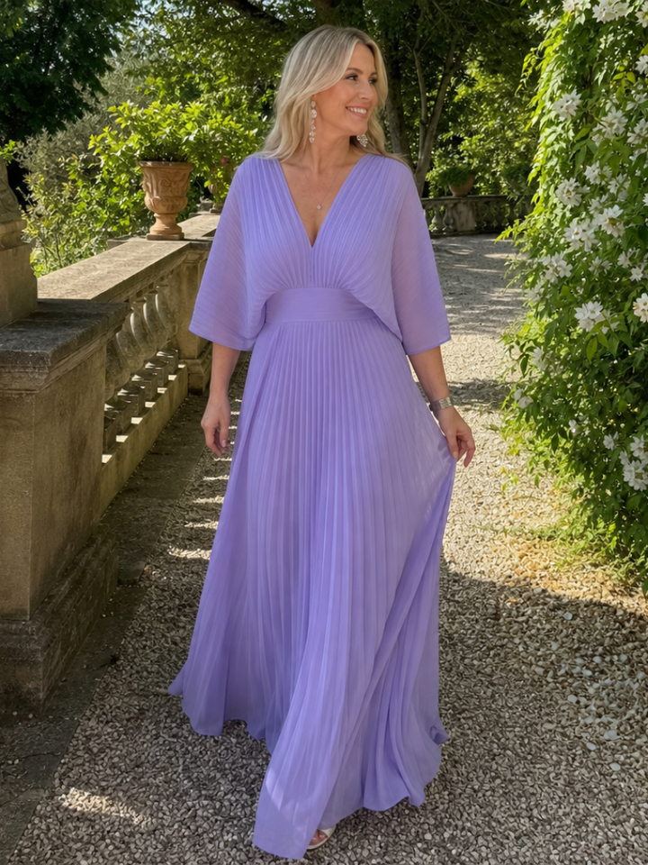 Maeve | Effortless Pleated V Neck Christmas Party Dress