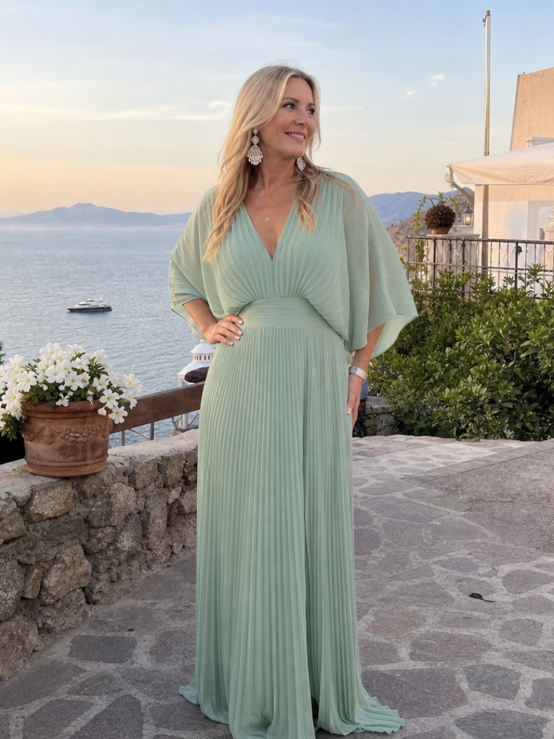Maeve | Effortless Pleated V Neck Christmas Party Dress