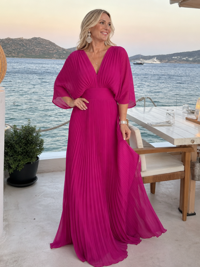 Maeve | Effortless Pleated V Neck Christmas Party Dress