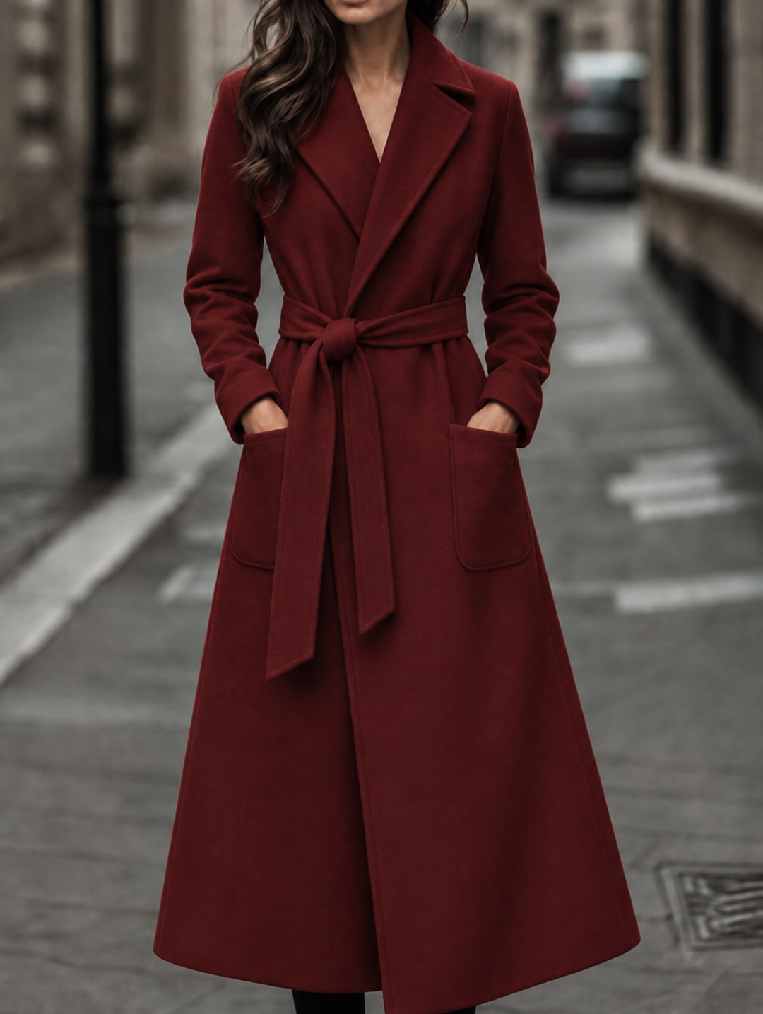 Maeve | Stylish Belted Long Coat with Patch Pockets
