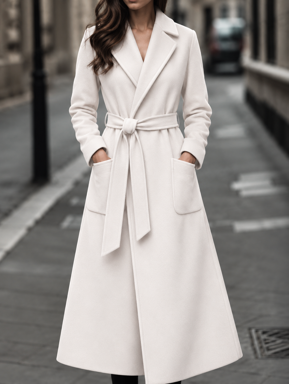 Maeve | Stylish Belted Long Coat with Patch Pockets