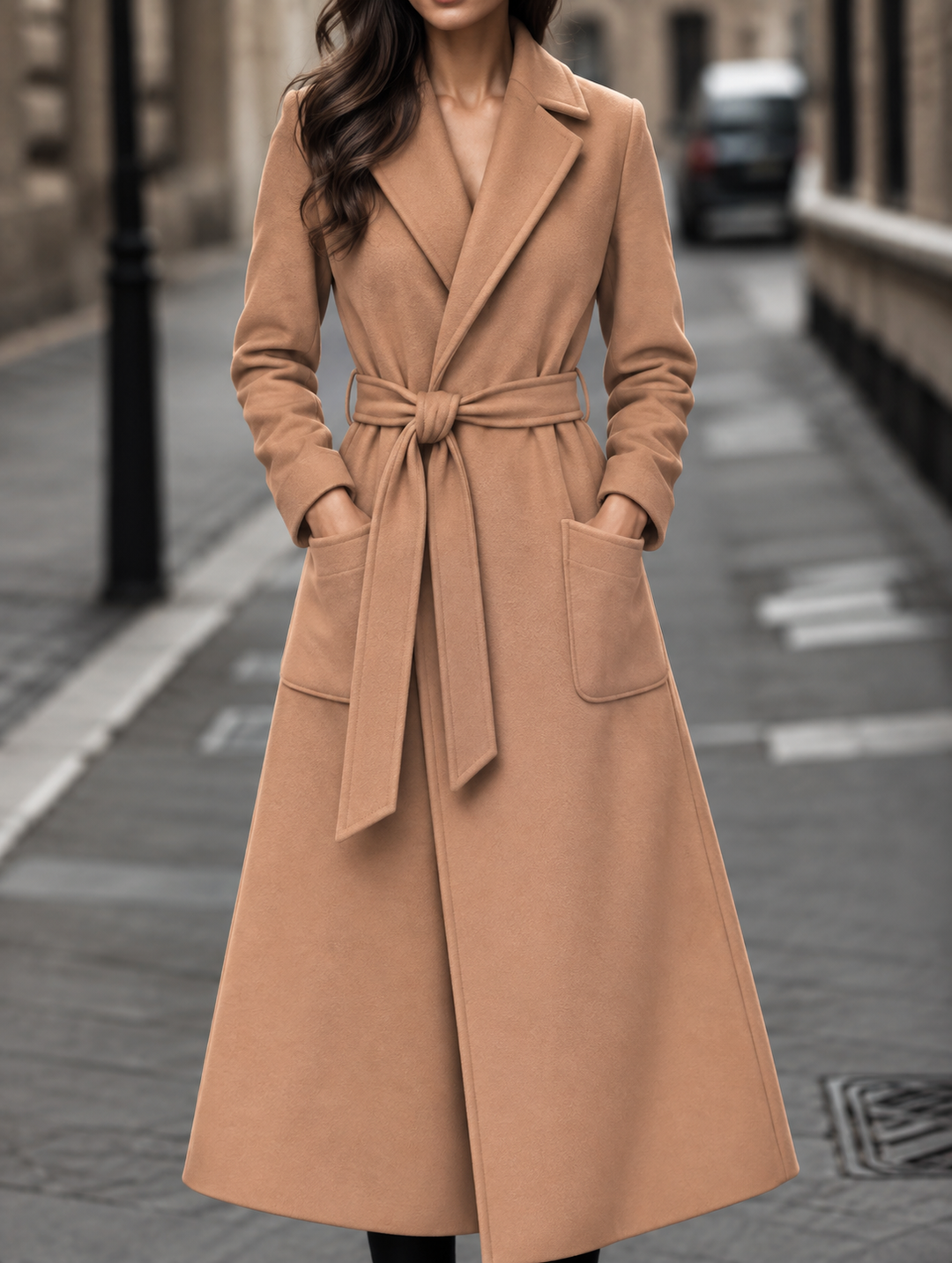 Maeve | Stylish Belted Long Coat with Patch Pockets