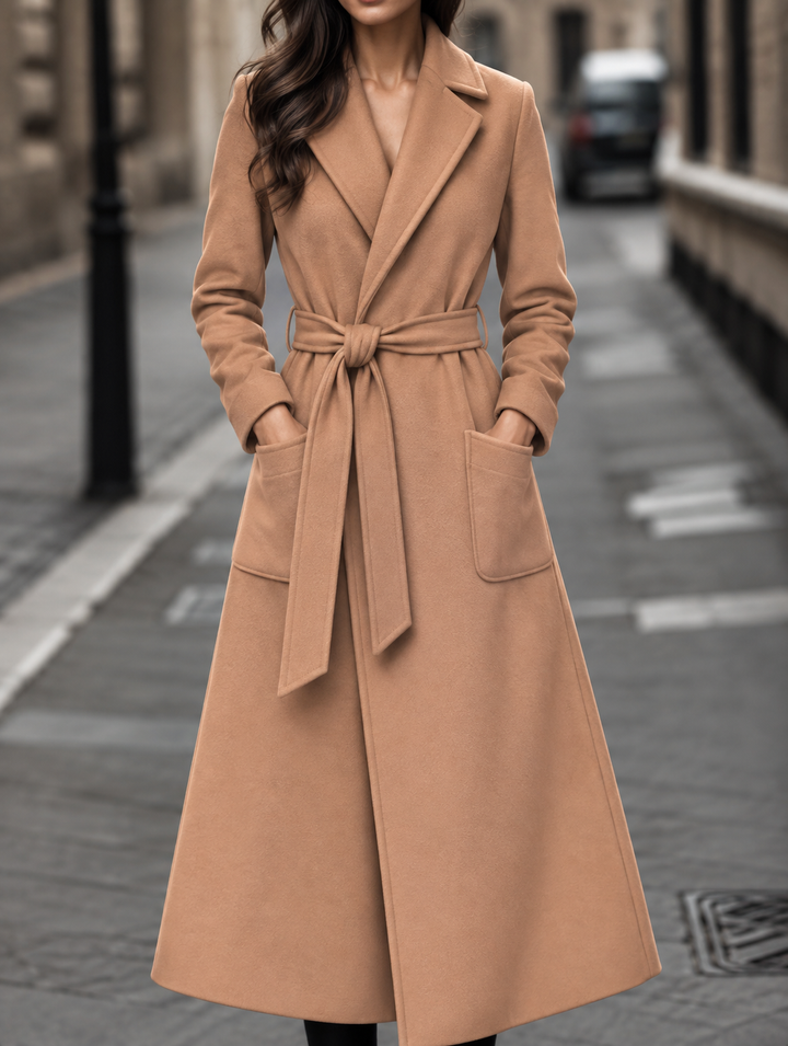 Maeve | Stylish Belted Long Coat with Patch Pockets