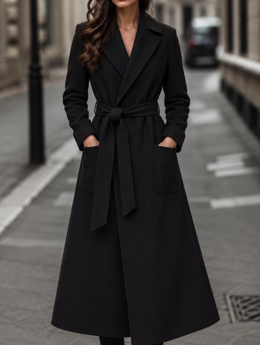 Maeve | Stylish Belted Long Coat with Patch Pockets
