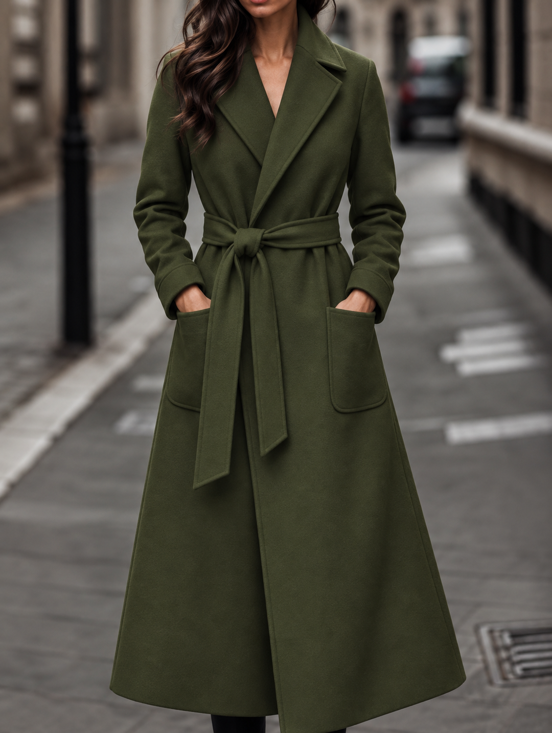 Maeve | Stylish Belted Long Coat with Patch Pockets