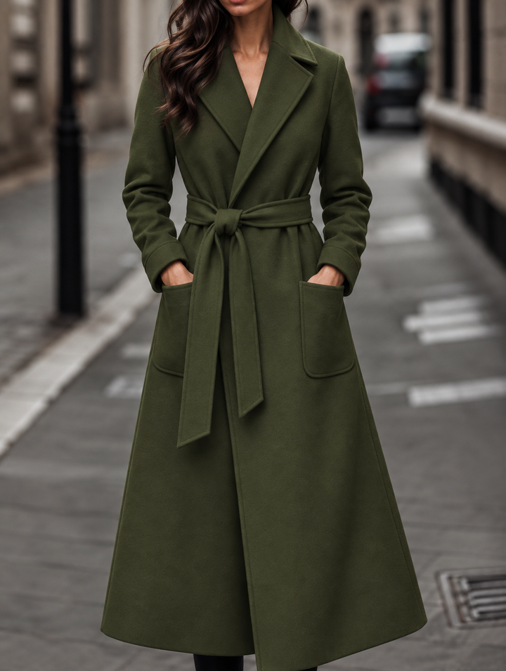 Maeve | Stylish Belted Long Coat with Patch Pockets