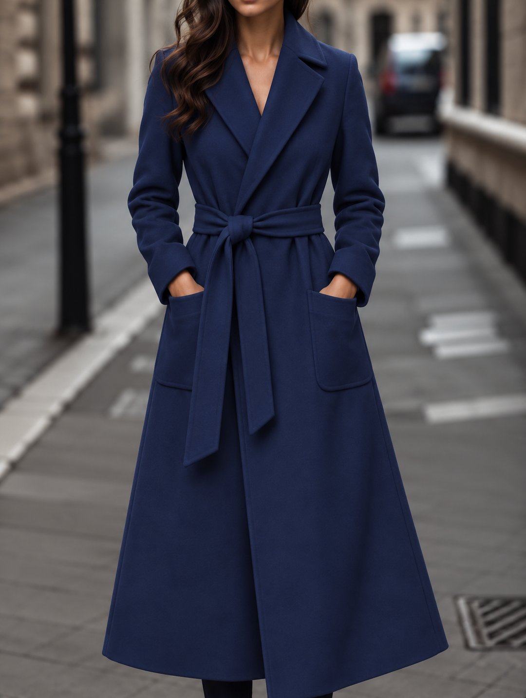 Maeve | Stylish Belted Long Coat with Patch Pockets