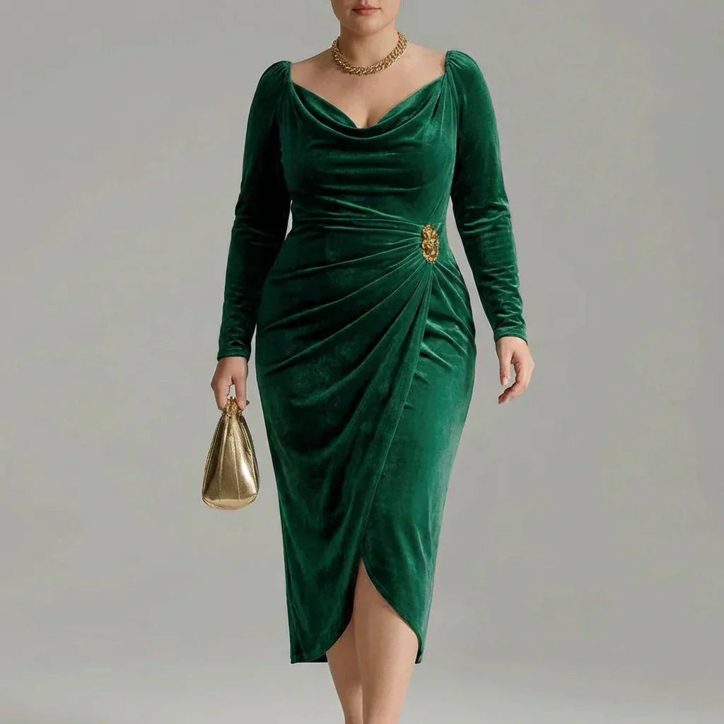 Maisie | Cosy Draped Velvet Dress with Cowl Neck