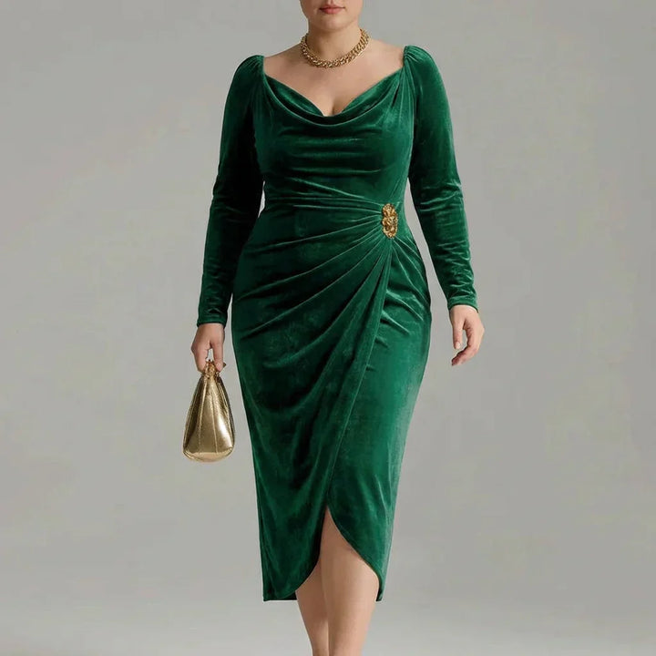 Maisie | Cosy Draped Velvet Dress with Cowl Neck