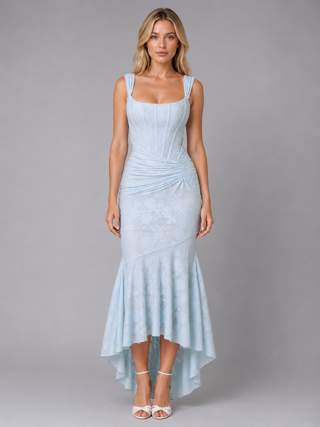 Margot | Elegant Ruched Lace Midi Christmas Party Dress