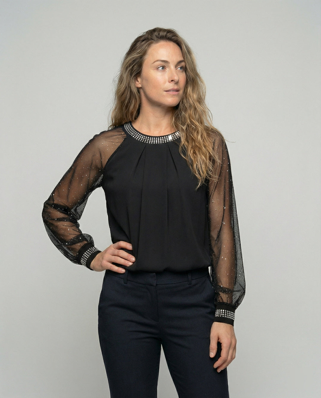 Maria | Refined Embellished Long Sleeve Party Top