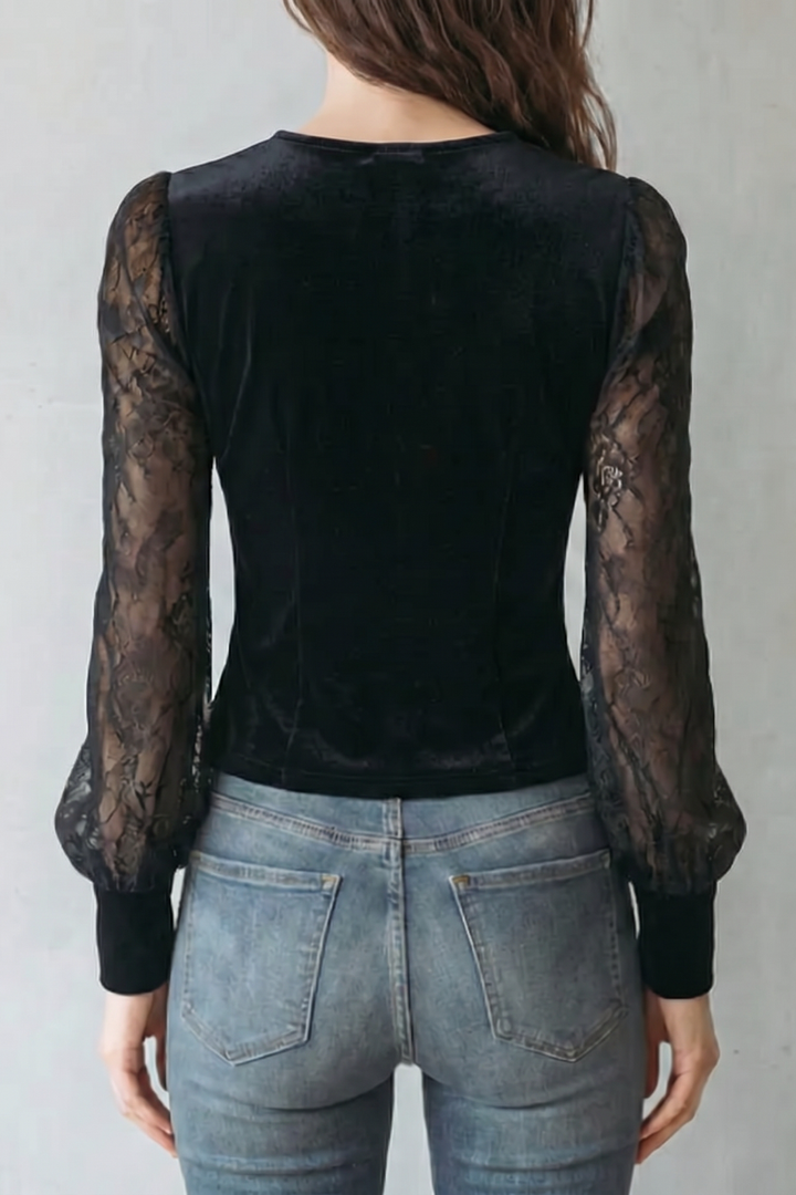 Matilda | Classic Lace Sleeve Velvet-Look Party Top