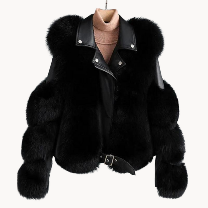 Matilda | Effortless Cropped Faux Fur Coat with Leather-Look Trim