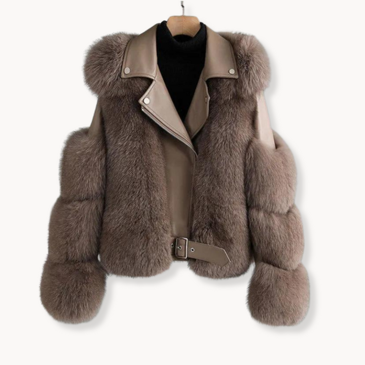 Matilda | Effortless Cropped Faux Fur Coat with Leather-Look Trim